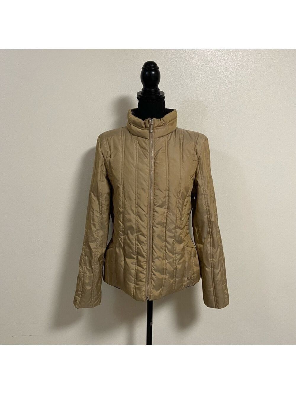 Michael Kors Jacket Womens Size Medium Gold Brown Reversible quilted down jacket